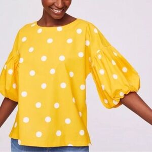 Loft sz xs yellow white polka dot ballon sleeves